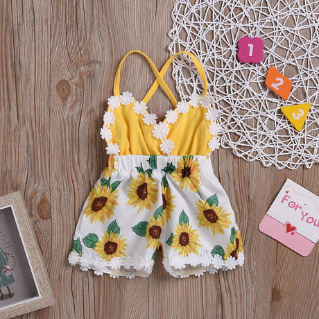 Children's Clothing Girls Baby Jumpsuits Children Sunflower Sling Lace Jumpsuit
