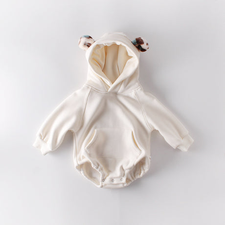 Baby Newborn Clothes Hooded Jumpsuit Plus Velvet Thickening