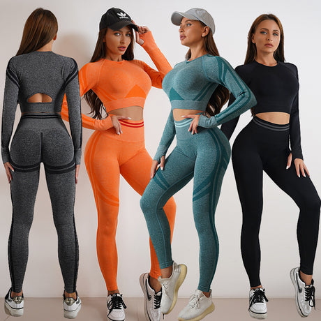 2pcs Seamless Yoga Pants Sports Gym Fitness Leggings And Long Sleeve Tops Outfits Butt Lifting Slim Workout Sportswear Clothing