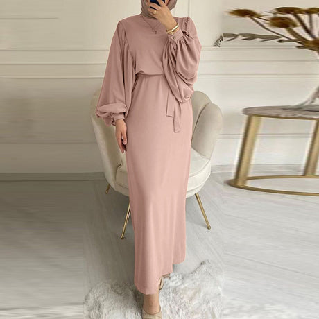 Solid Color Long Sleeve Casual Muslim Dress Robe Robe Dress