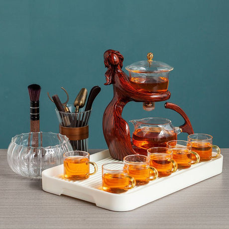 Maid Semi-automatic Tea Set Tea Making Kungfu Teapot Automatic Tea Set Heat-resistant Glass Holder Base Tea Infusers Tea Ware