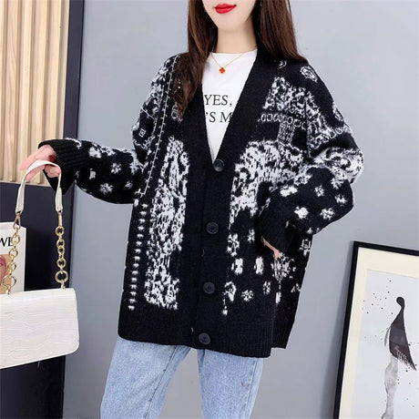 Retro Lazy Style Design Loose Niche Knitted Cardigan