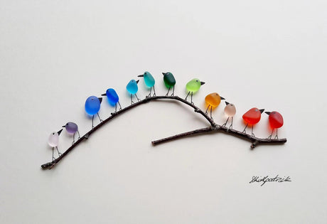 Sea Glass Rainbow Bird Ornaments Home Decor