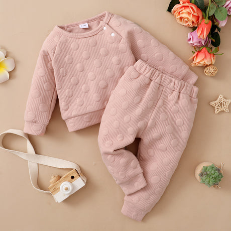 Spring And Autumn Boys' And Girls' Suit Baby Candy Color Solid Color Polka Dot Round Neck Long Sleeve Trousers Children's Clothing