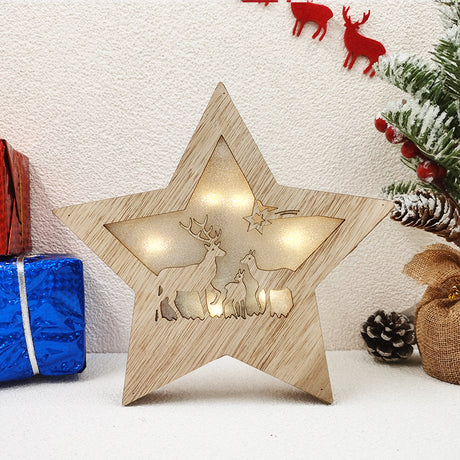 Christmas Decorations Luminous Five-pointed Star Wooden Craft Lighting