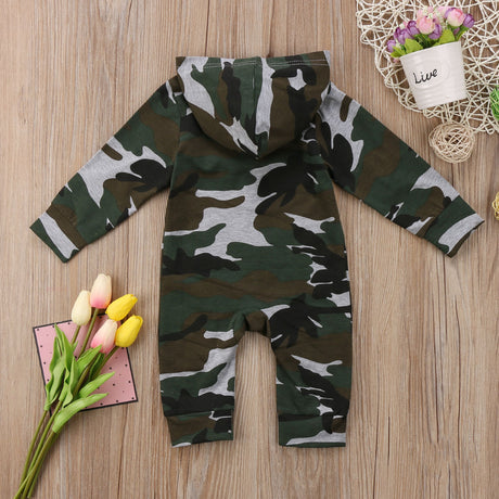 Long Sleeve Camouflage Single Breasted Hooded Romper