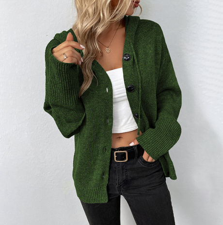 Solid Color Hooded Single-breasted Sweater Women's Cardigan Coat