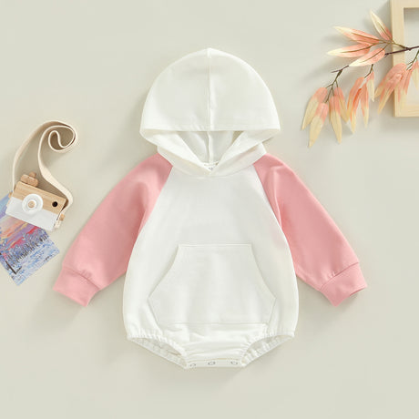 Autumn Long Sleeve Hooded Colorblock Baby Romper