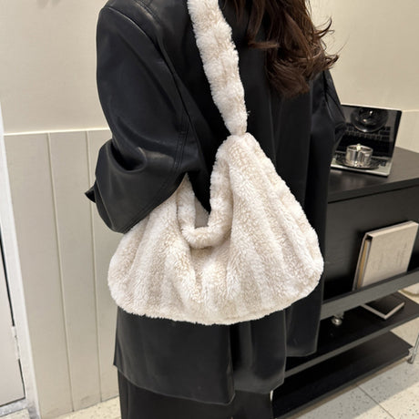Large-capacity Striped Plush Bag Winter New Fashion Portable Tote Shoulder Bags Shopping Furry Handbags For Women