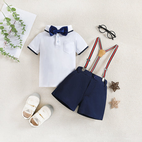 Children's Summer Clothing Polo Collar Top Suspender Shorts