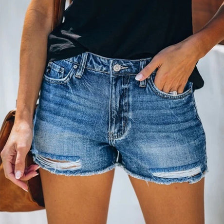 Summer Hole Denim Shorts Female Fringe Jeans