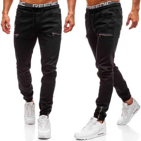 European And American Men's Denim Fabric Casual Frosted Zipper Design Sports Jeans Men