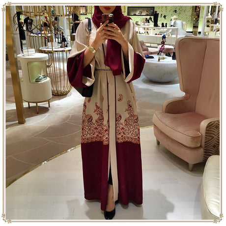 Full Print Muslim Dress, Jubah Tunic, Arabian Red Robe
