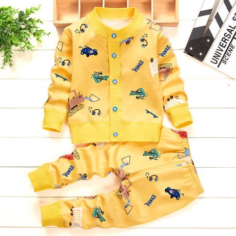 Two Piece Cartoon Baby Children's Clothing Plus Cashmere Sweater