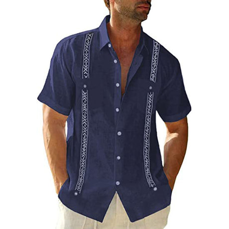 Men's Casual Guayabera Cuban Shirt Outdoor Casual Short Sleeve Printed Clothing Sports Fashion Streetwear Designer