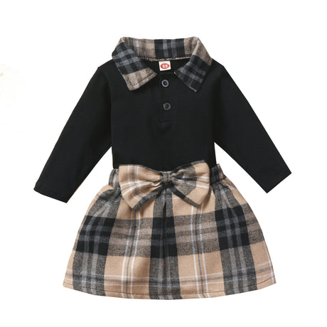 Ins New Children's Clothing Long-sleeved Shirt Plaid Skirt Suit