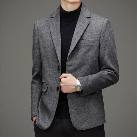 Men's Business Casual Solid Color Wool Tweed Suit Top