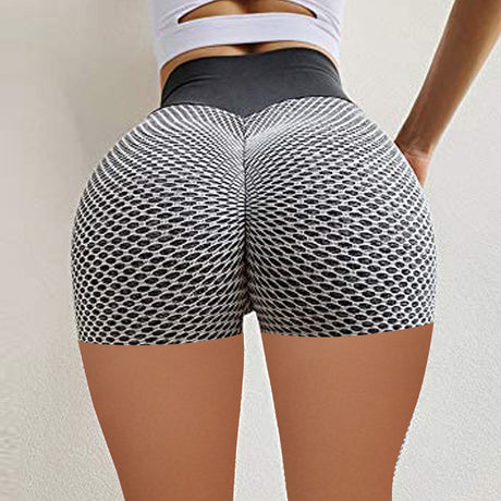 Honeycomb Design Yoga Pants Solid Color Hip-lifting Fitness Sports Shorts For Women