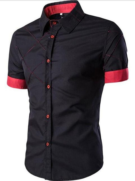 Men Short Spread Collar Sleeve Shirt