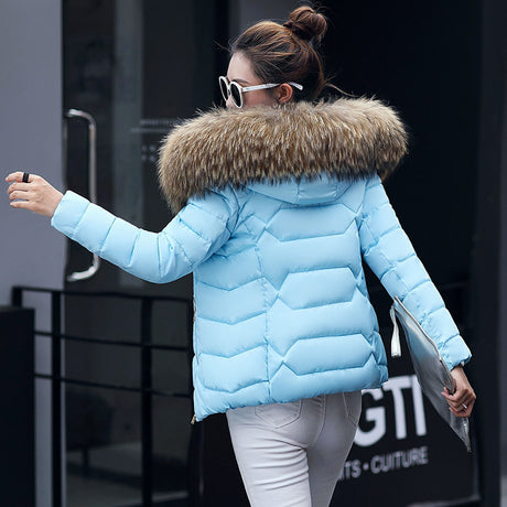 Large Fur Collar Cotton-Padded Jacket Women Short Hooded Down Padded Jacket