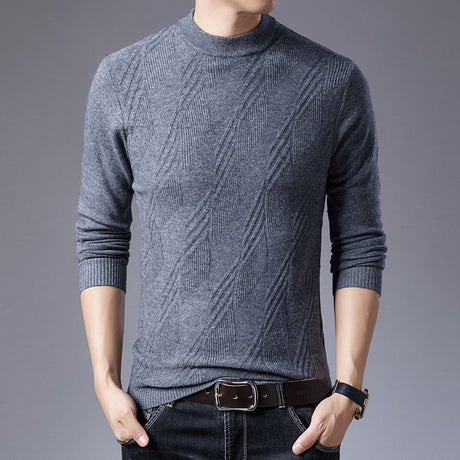 Turtleneck wool knit pullover solid color cardigan men
