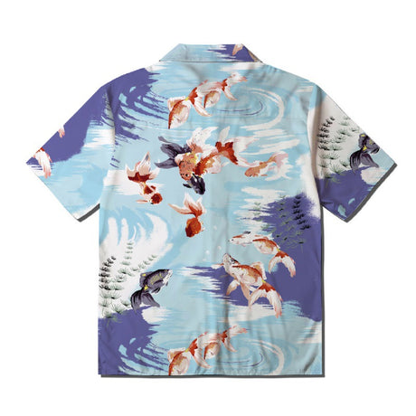 Flower Koi Full Print Shirt Beach Cardigan Short Sleeve Men