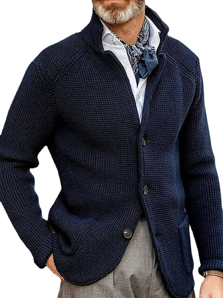 Stand Up Collar Cardigan Men Knitted Jacket
