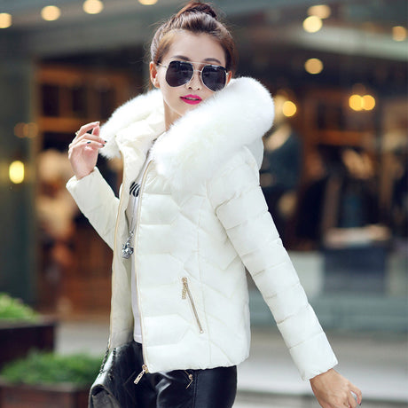 Large Fur Collar Cotton-Padded Jacket Women Short Hooded Down Padded Jacket